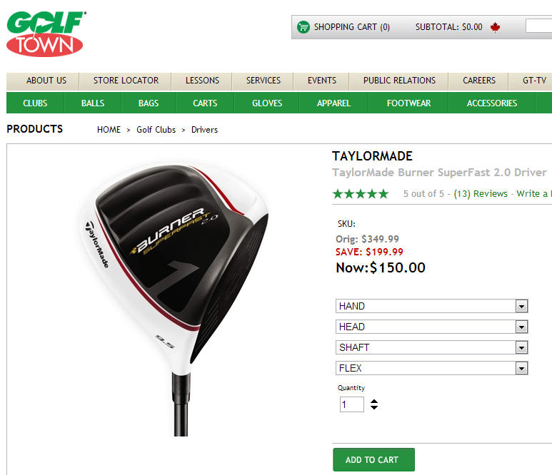 Golf Town: $150 for TaylorMade Burner SuperFast 2.0 Driver