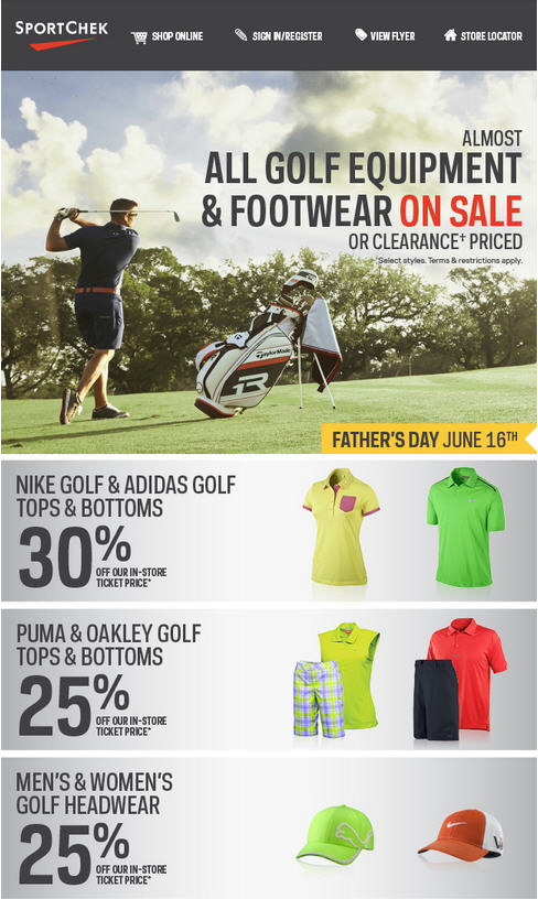 Sport Chek Almost All Golf Equipment & Footwear on Sale or Clearance Priced