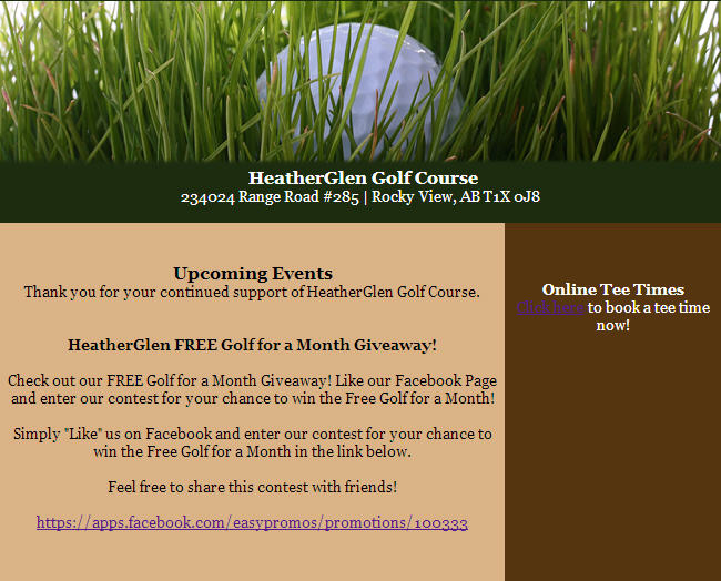 HeatherGlen Golf Course Chance to Win Free Golf for the Month of August