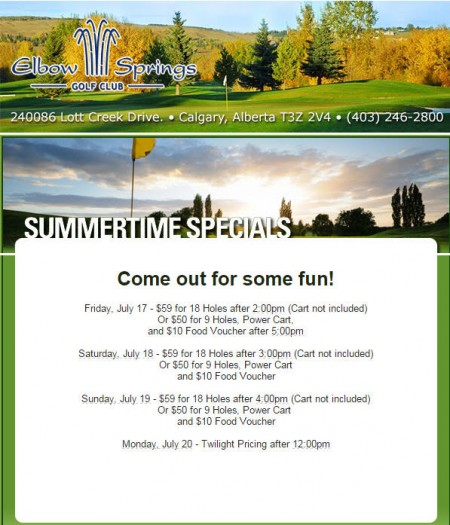 Elbow Springs Golf Club Summertime Golf Specials (July 17-20)